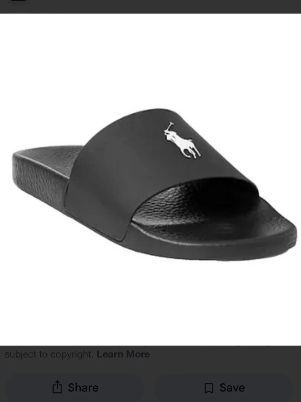 Polo by Ralph Lauren Black Slide with White Pony Logo